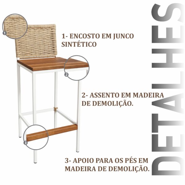 Banqueta Grécia Branca Junco Areia - Imagem 4