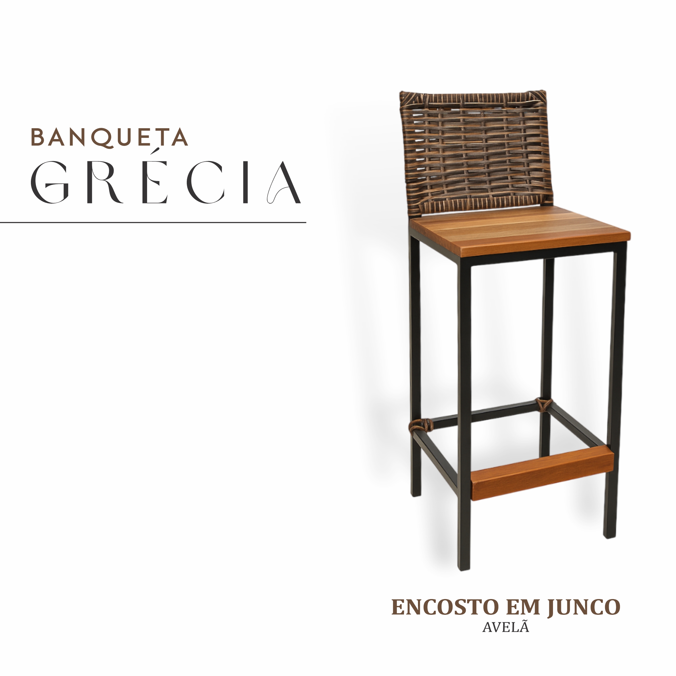 Banqueta Grécia Preta Junco Avelã
