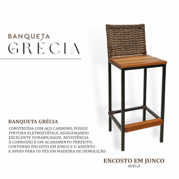 Banqueta Grécia Preta Junco Avelã - Imagem 2
