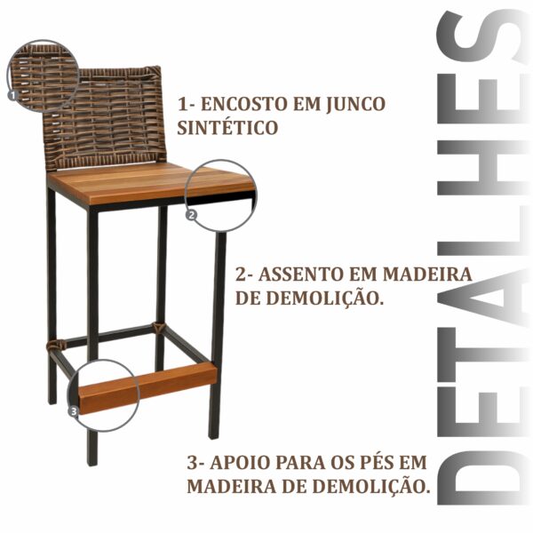 Banqueta Grécia Preta Junco Avelã - Imagem 4