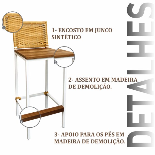 Banqueta Grécia Branca Junco Bananeira - Imagem 4