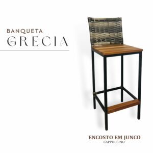 Banqueta Grécia Preta Junco Cappuccino