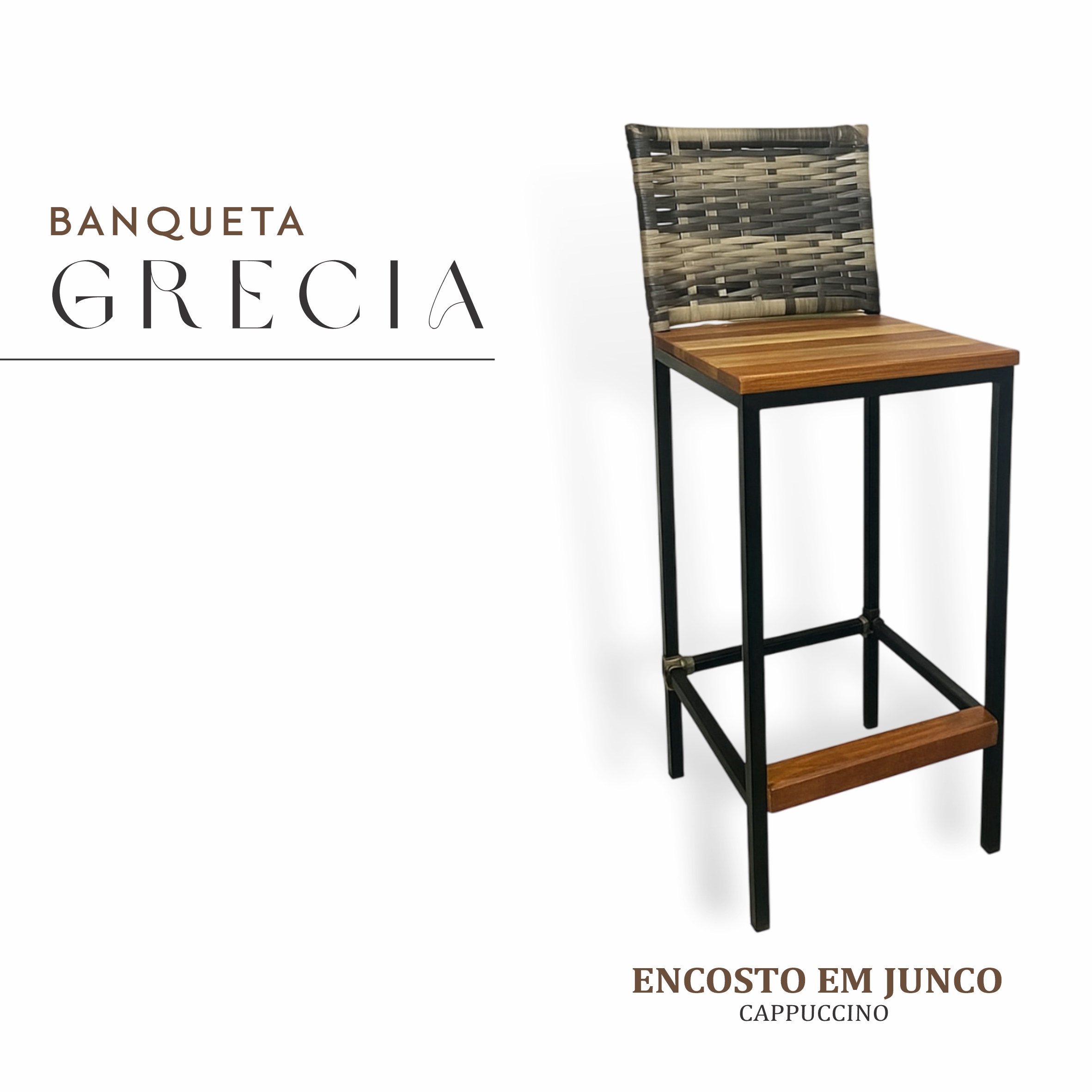 Banqueta Grécia Preta Junco Cappuccino