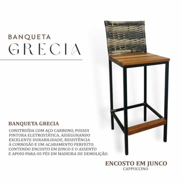 Banqueta Grécia Preta Junco Cappuccino - Imagem 2