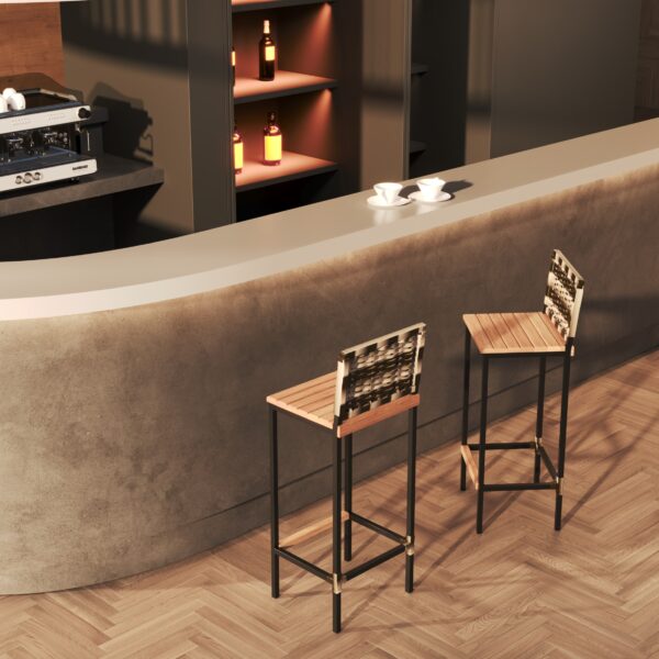 Banqueta Grécia Preta Junco Cappuccino - Imagem 6
