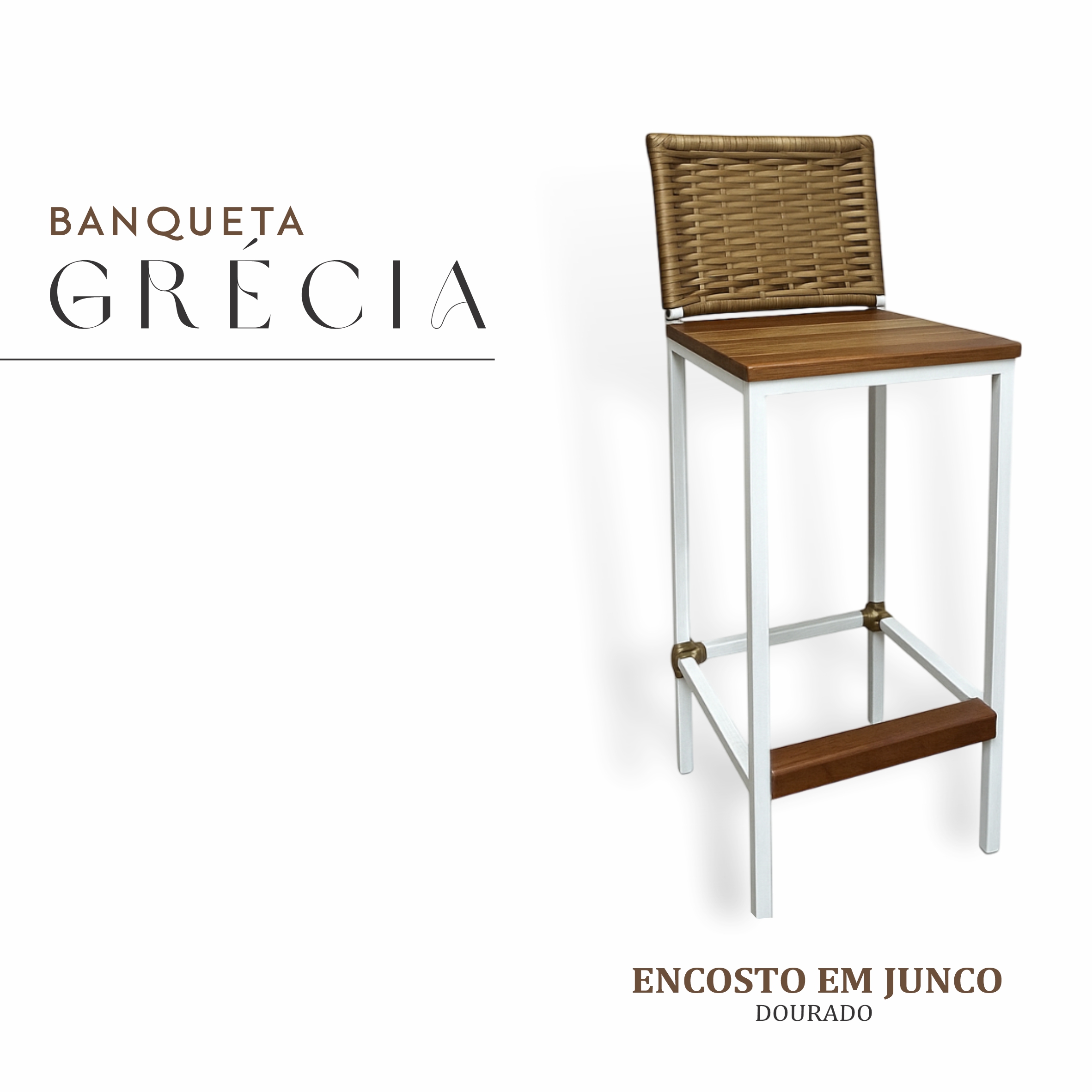 Banqueta Grécia Branca Junco Dourado