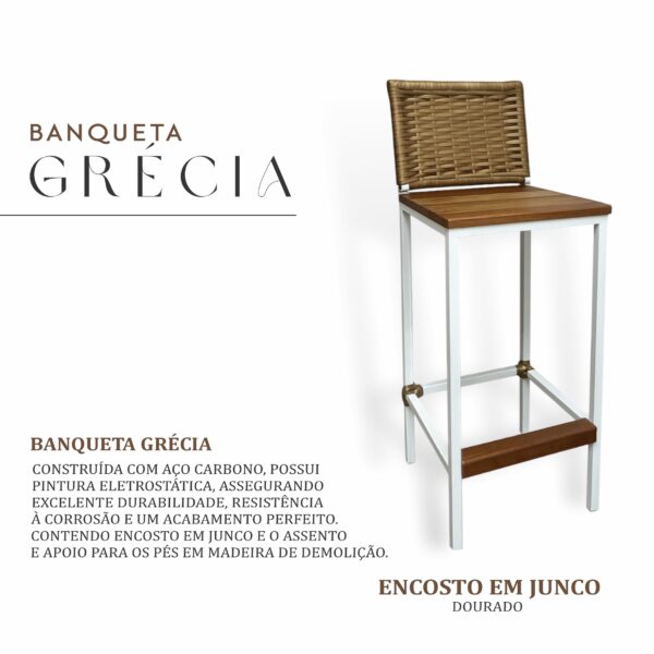 Banqueta Grécia Branca Junco Dourado - Imagem 2