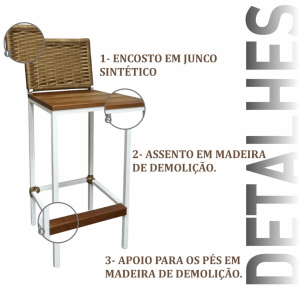 Banqueta Grécia Branca Junco Dourado - Imagem 4