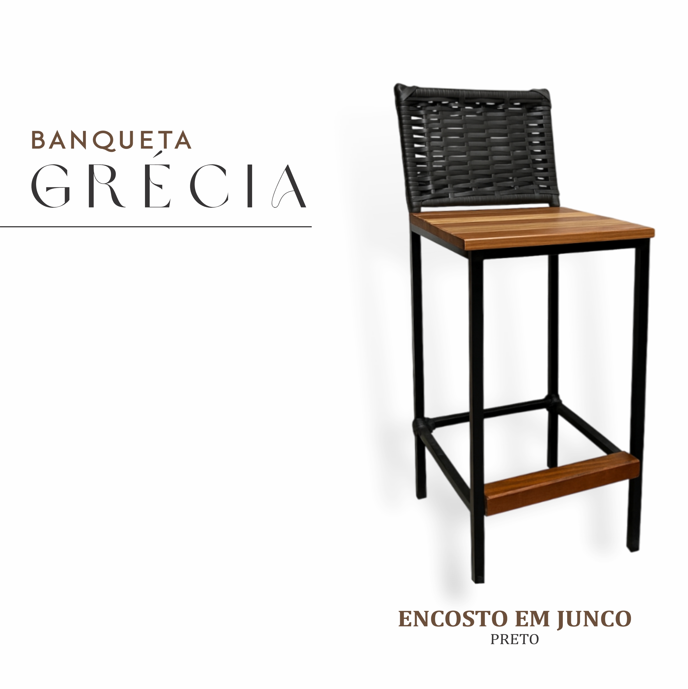 Banqueta Grécia Preta Junco Preto