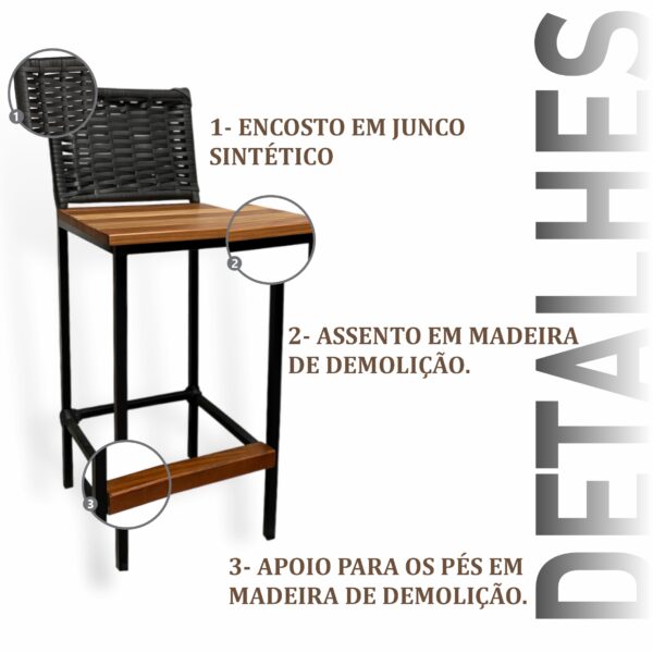 Banqueta Grécia Preta Junco Preto - Imagem 4