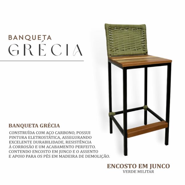 Banqueta Grécia Preta Junco Verde Militar - Imagem 2