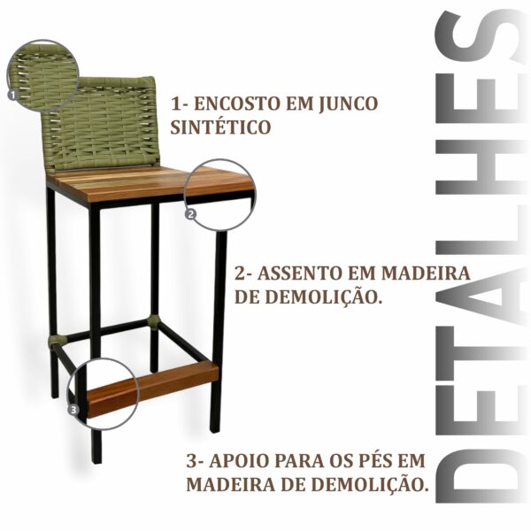 Banqueta Grécia Preta Junco Verde Militar - Imagem 4