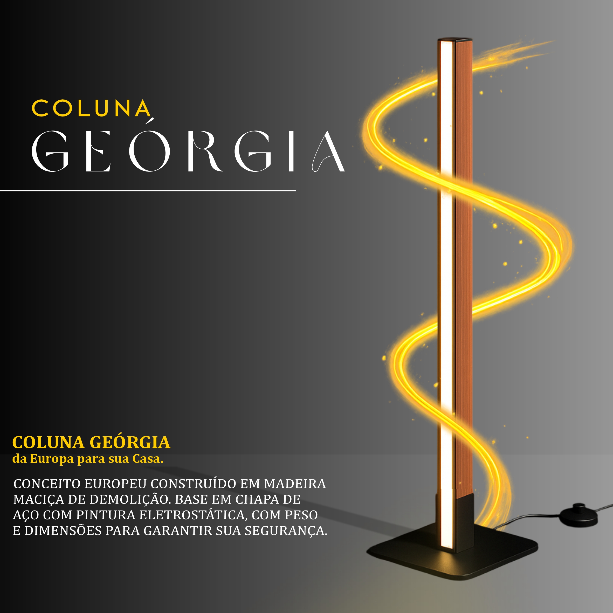 Coluna Led Geórgia 18w 2000lm Bivolt Madeira Maciça