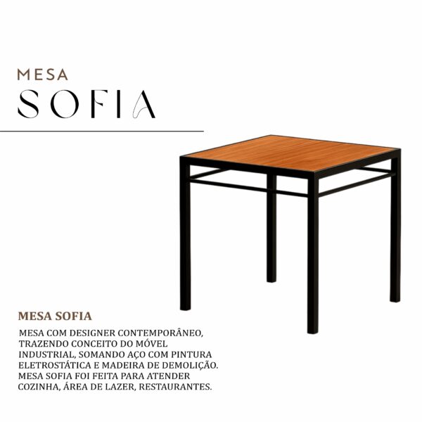Mesa Sofia de Aço com Madeira Maciça Rústica de Demolição - Imagem 2