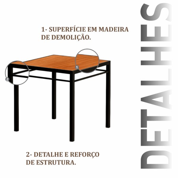 Mesa Sofia de Aço com Madeira Maciça Rústica de Demolição - Imagem 4