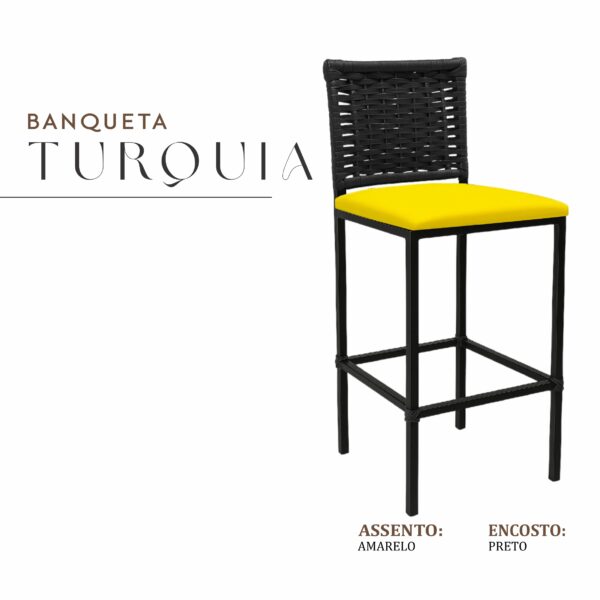 Banqueta Turquia Preta Corino Amarelo Junco Preto