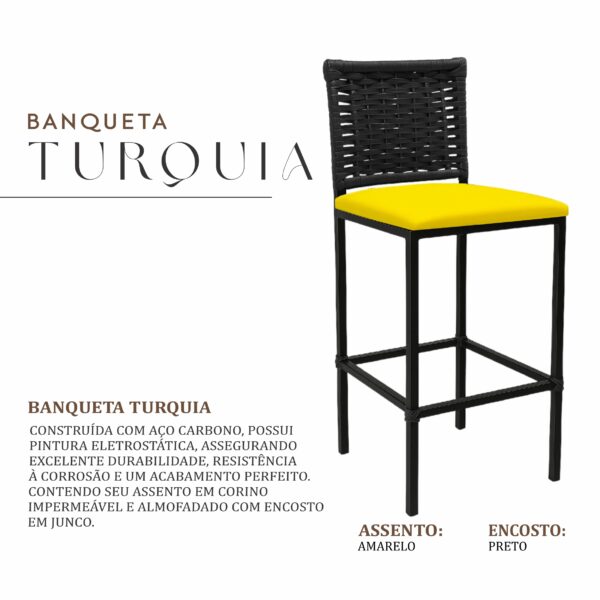 Banqueta Turquia Preta Corino Amarelo Junco Preto - Imagem 2