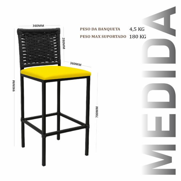 Banqueta Turquia Preta Corino Amarelo Junco Preto - Imagem 3