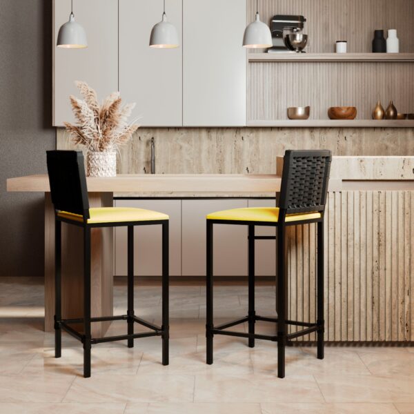 Banqueta Turquia Preta Corino Amarelo Junco Preto - Imagem 5
