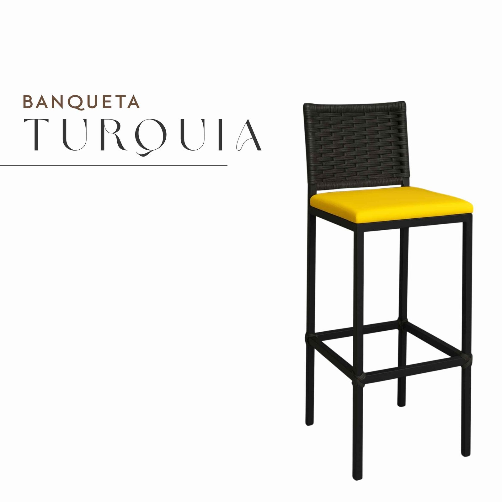 Banqueta Turquia Preta Corino Amarelo de Aço com Pintura Eletrostática