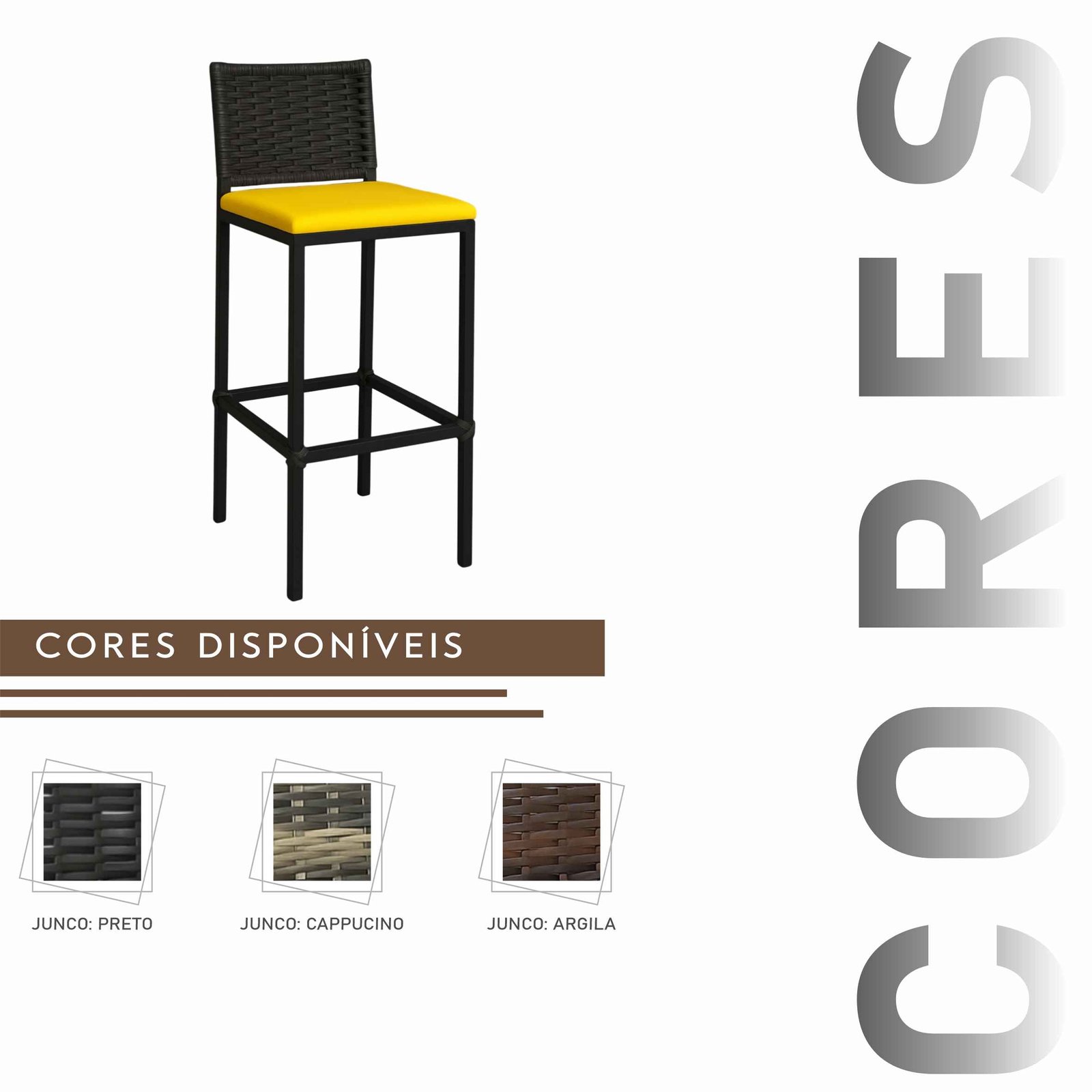 Banqueta Turquia Preta Corino Amarelo de Aço com Pintura Eletrostática