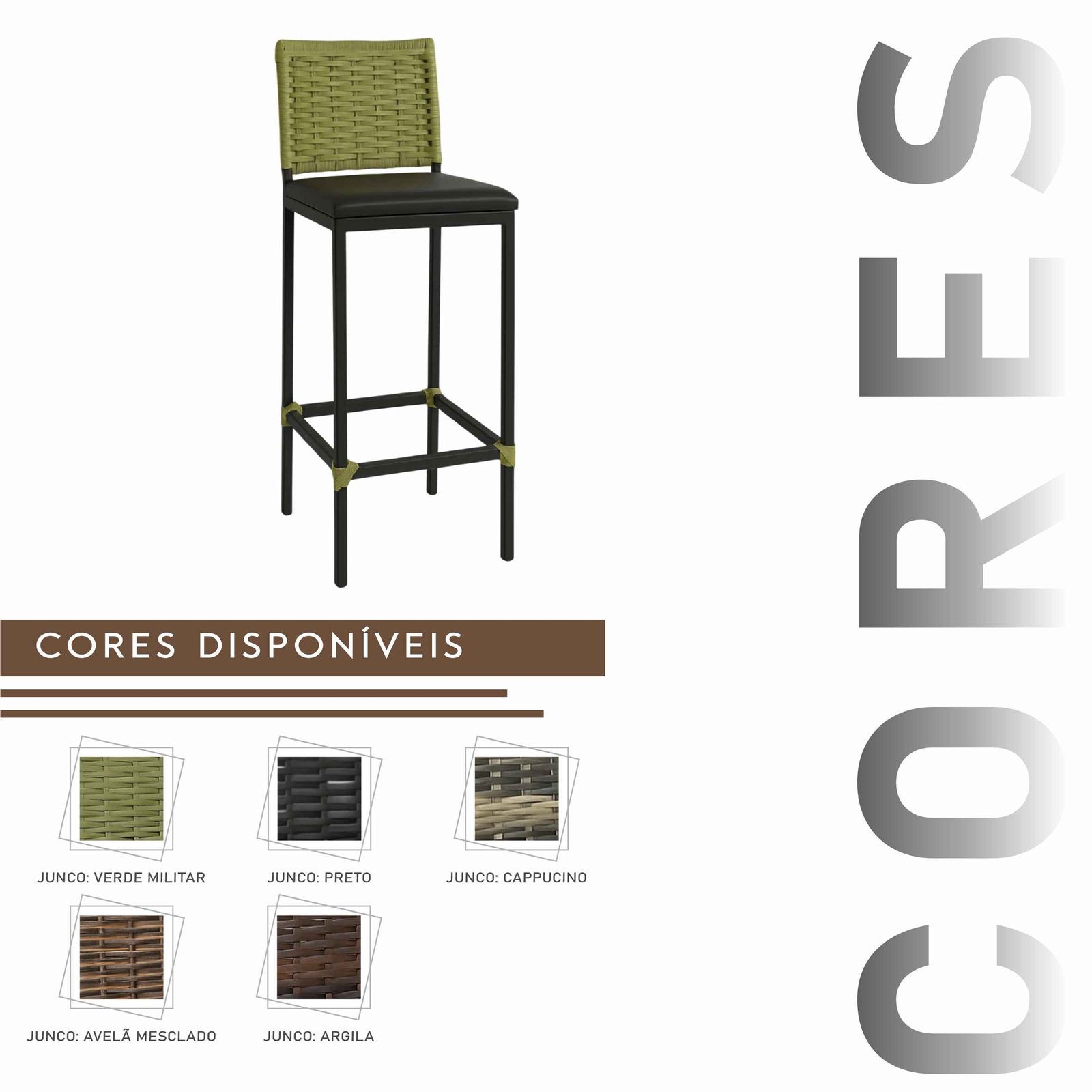 Banqueta Turquia Preta Junco de Aço com Pintura Eletrostática