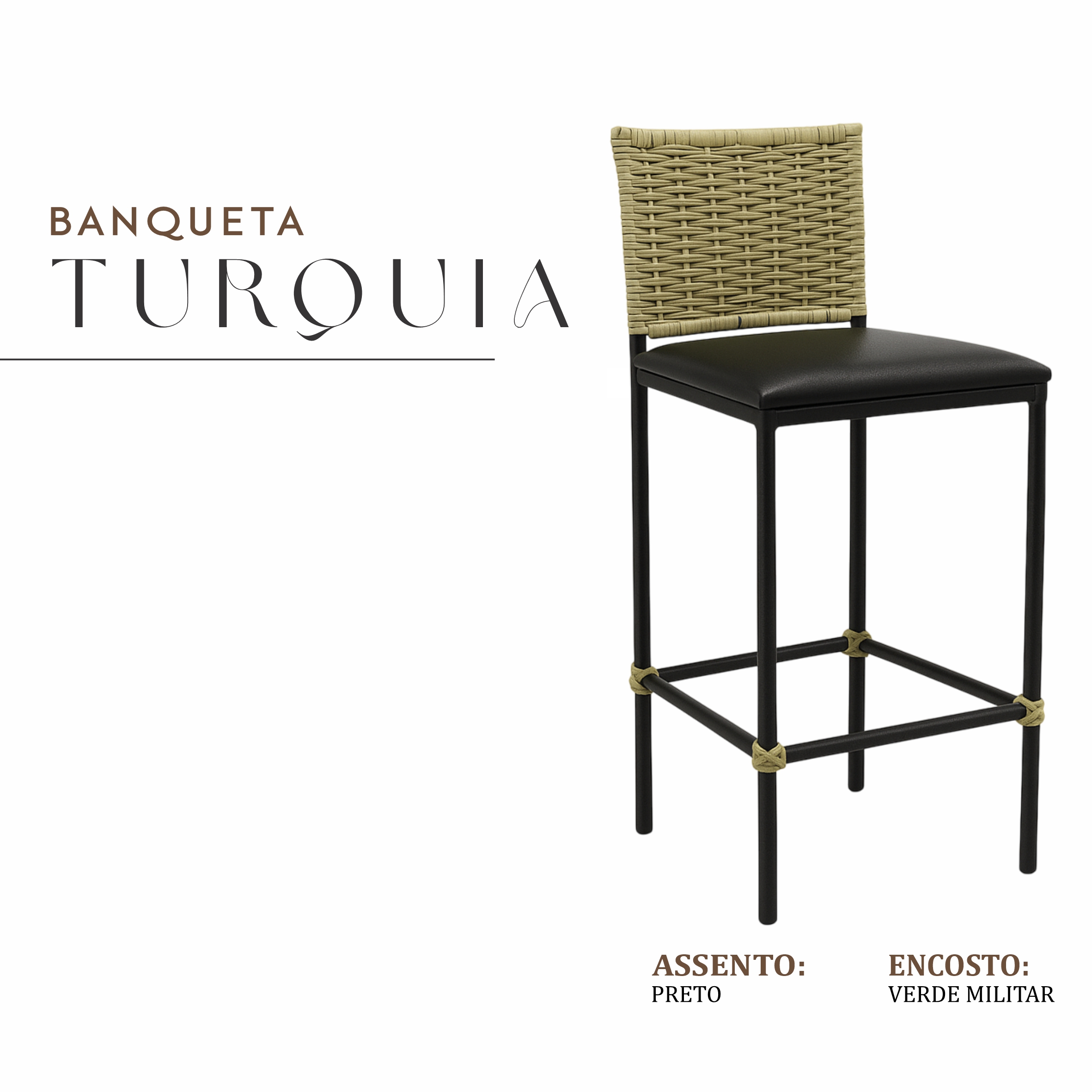Banqueta Turquia Preta Junco Verde Militar