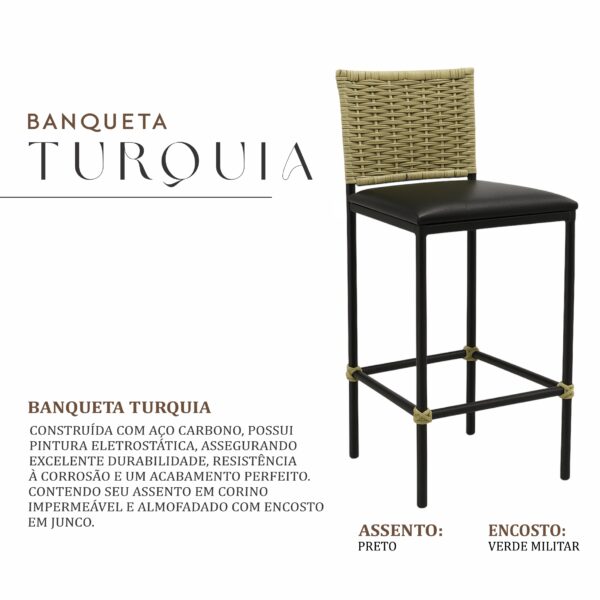 Banqueta Turquia Preta Junco Verde Militar - Imagem 2