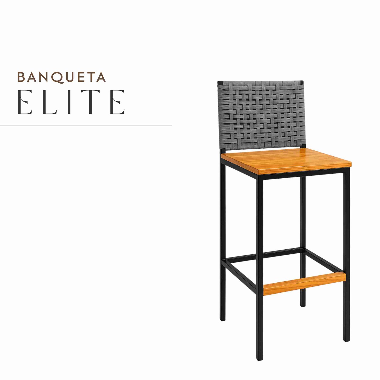 Banqueta Elite Corda Náutica de Aço com Madeira Maciça Rústica de Demolição