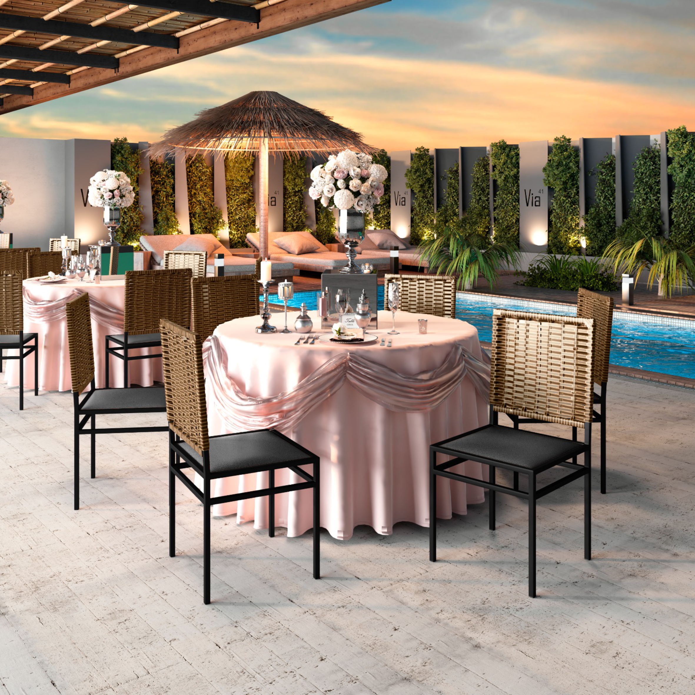 Cadeira Buffet Damasco de Aço com Junco