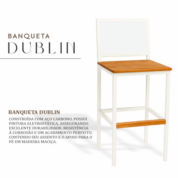 Banqueta Dublin Branca de Aço com Madeira Maciça Rústica de Demolição - Imagem 2