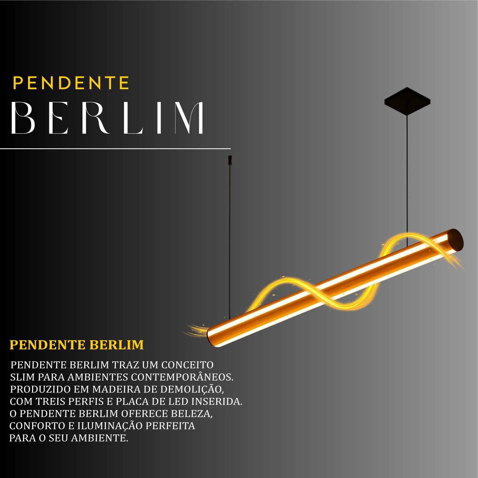 Pendente Led Berlim 36w 4000lm Bivolt de Madeira Maciça Rústica de Demolição