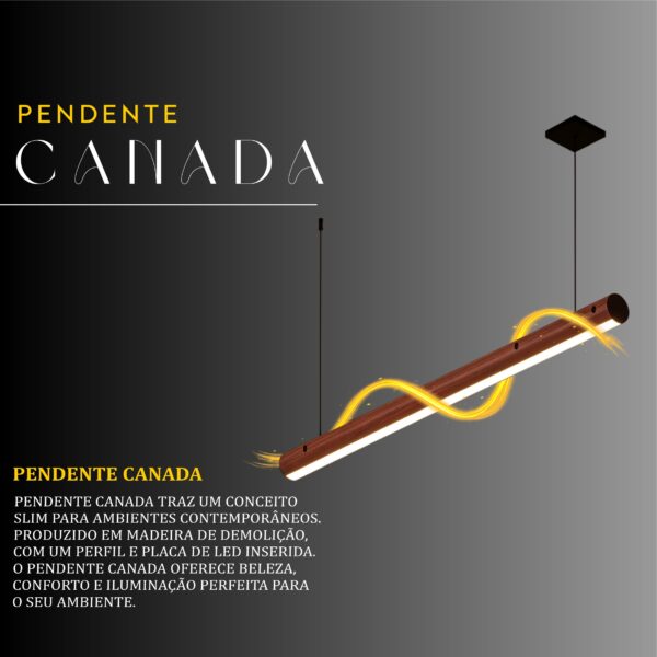Pendente Led Canada 36w 4000lm Bivolt de Madeira Maciça Rústica de Demolição - Imagem 2