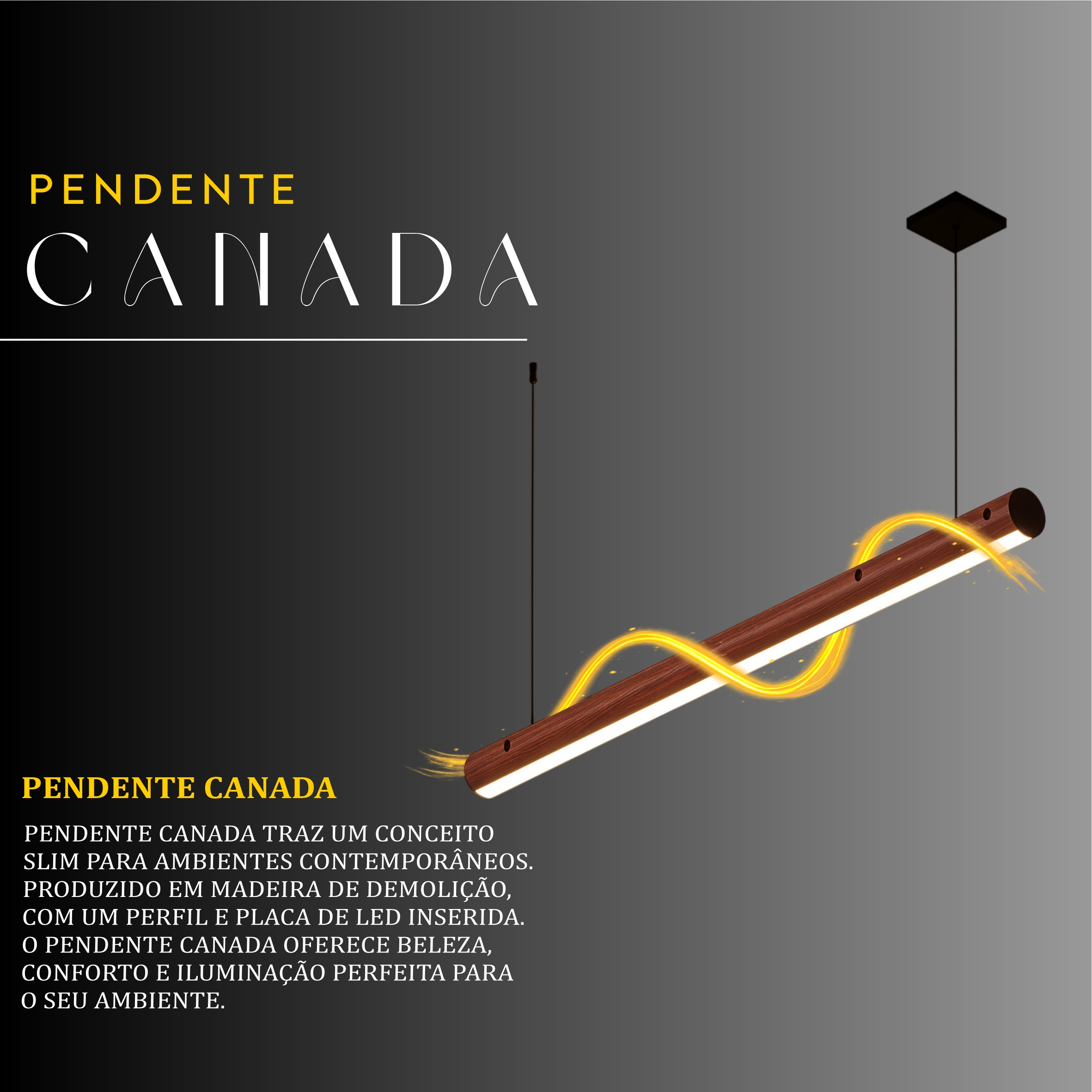 Pendente Led Canada 36w 4000lm Bivolt de Madeira Maciça Rústica de Demolição