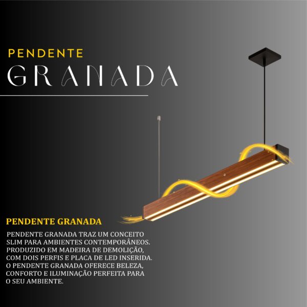 Pendente Led Granada 36w 4000lm Bivolt de Madeira Maciça Rústica de Demolição - Imagem 2