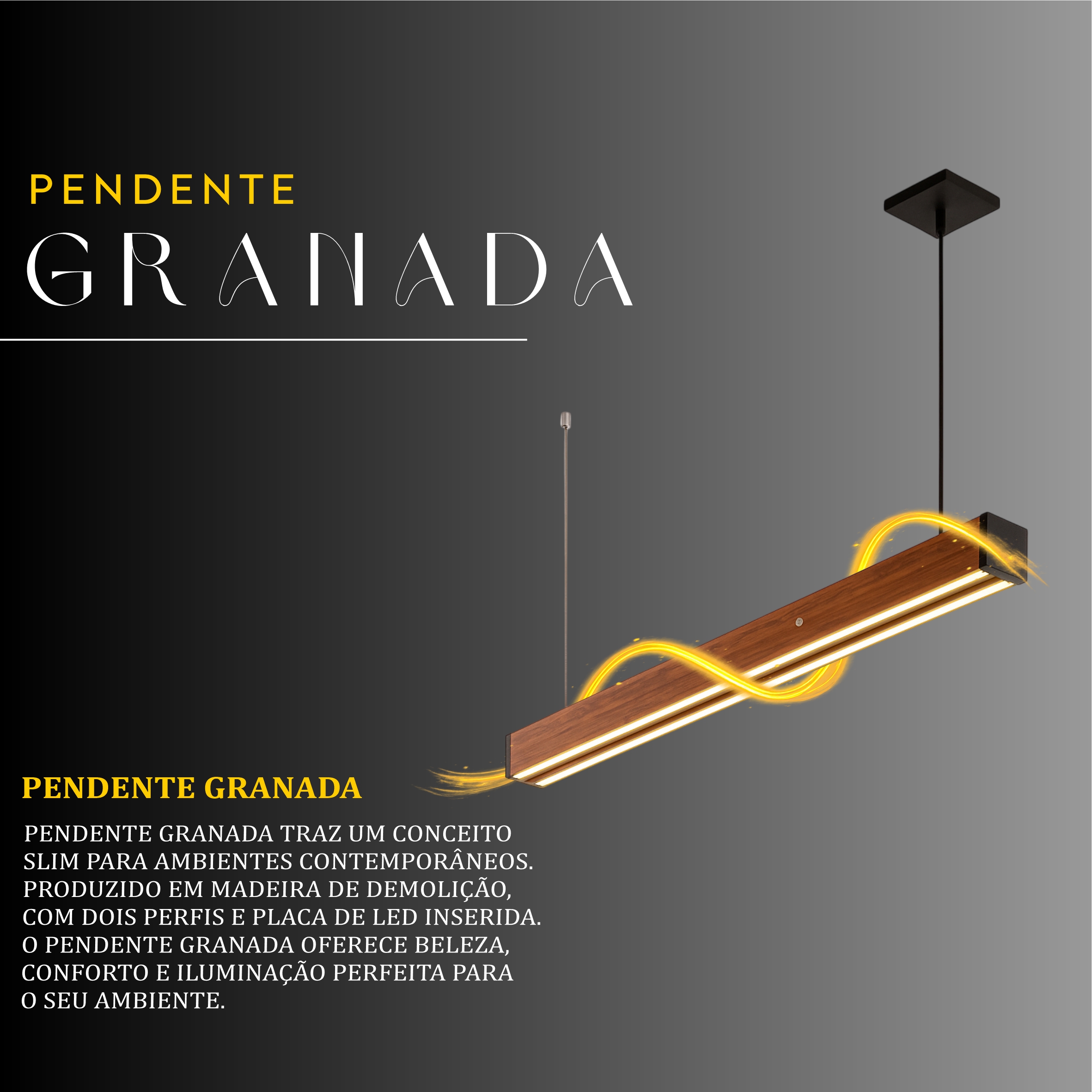 Pendente Led Granada 36w 4000lm Bivolt de Madeira Maciça Rústica de Demolição