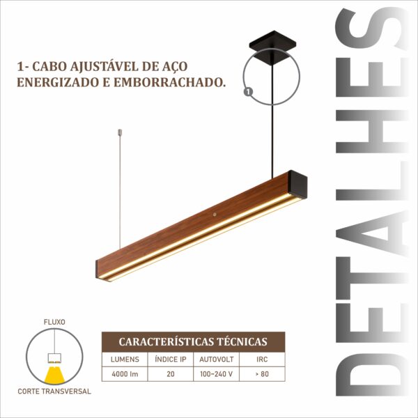 Pendente Led Granada 36w 4000lm Bivolt de Madeira Maciça Rústica de Demolição - Imagem 4