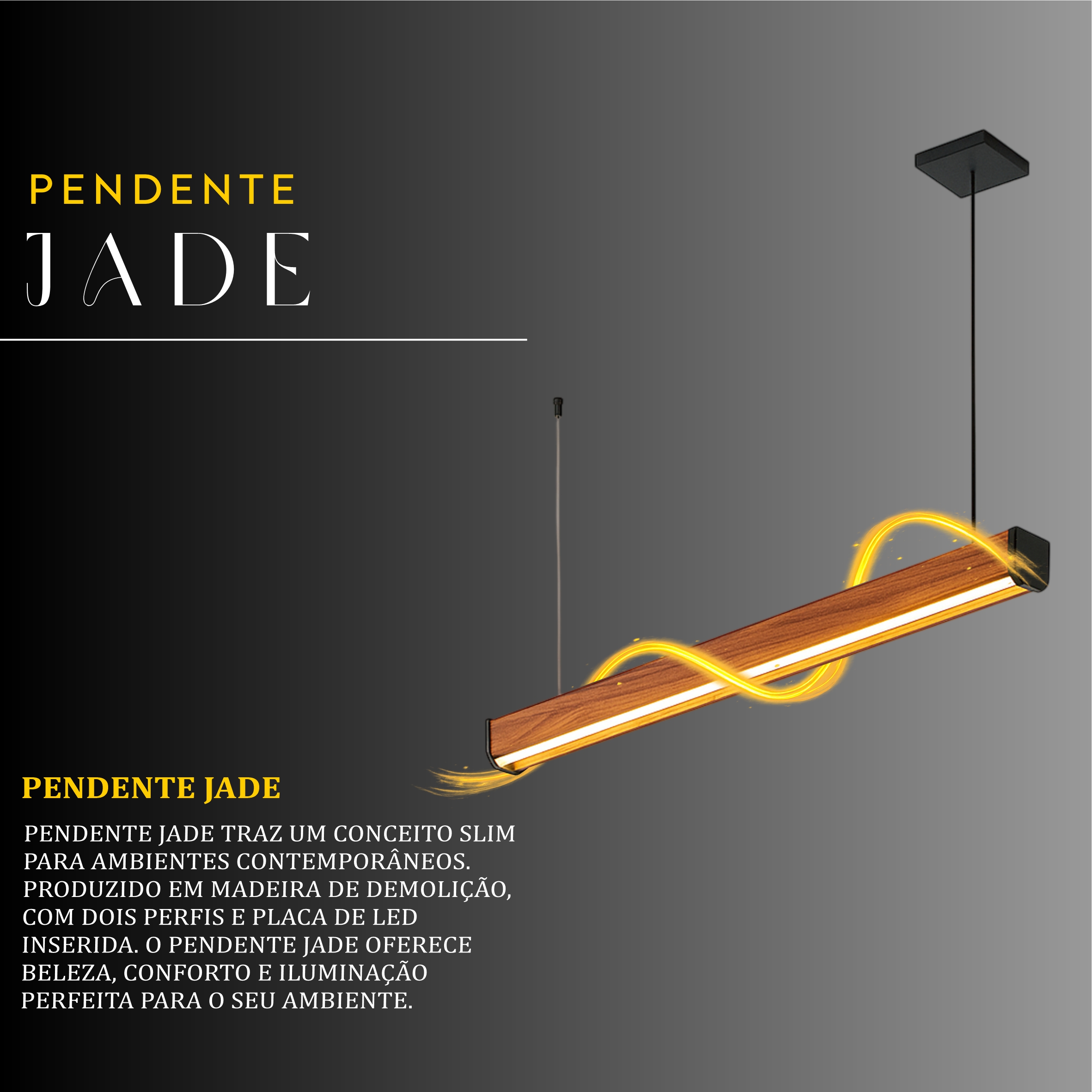 Pendente Led Jade 36w 4000lm Bivolt de Madeira Maciça Rústica de Demolição