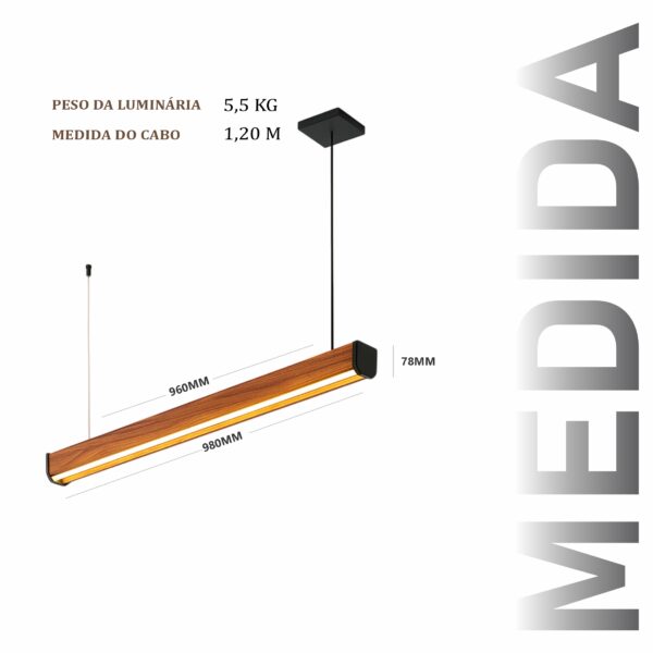 Pendente Led Jade 36w 4000lm Bivolt de Madeira Maciça Rústica de Demolição - Imagem 3