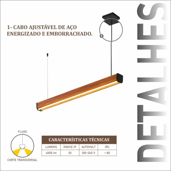 Pendente Led Jade 36w 4000lm Bivolt de Madeira Maciça Rústica de Demolição - Imagem 4