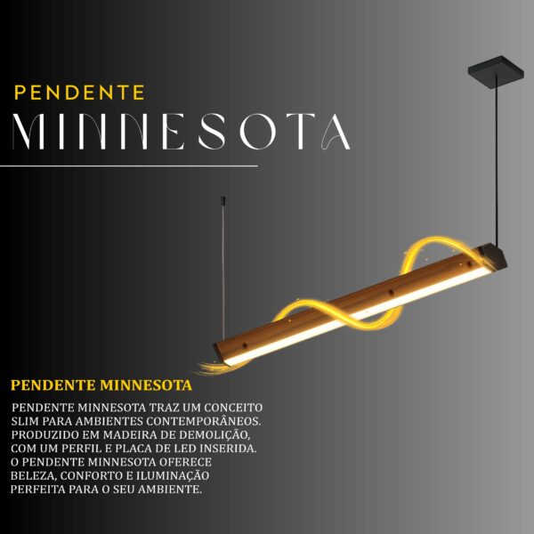 Pendente Led Minnesota 36w 8000lm Bivolt de Madeira Maciça Rústica de Demolição - Imagem 2