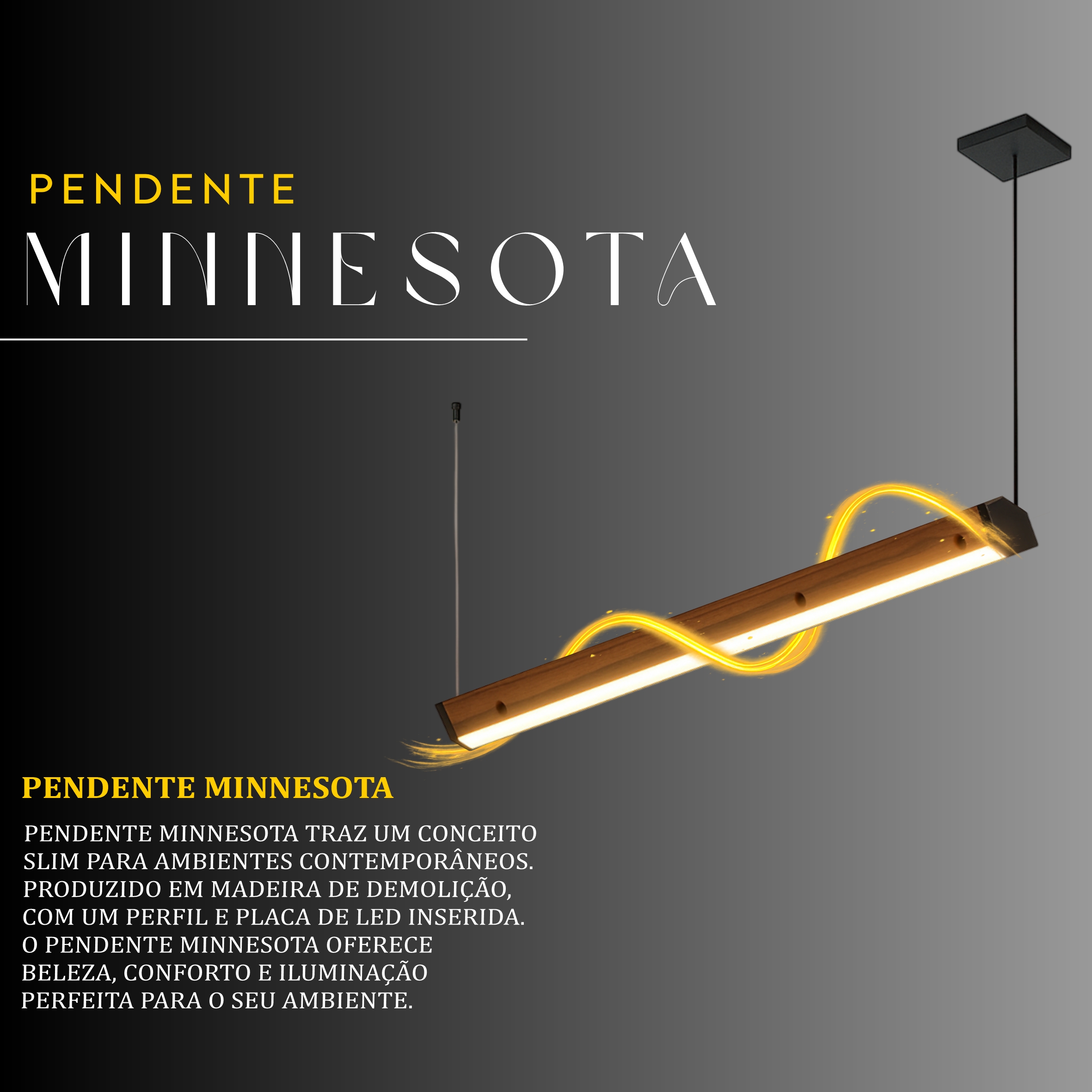 Pendente Led Minnesota 36w 8000lm Bivolt de Madeira Maciça Rústica de Demolição