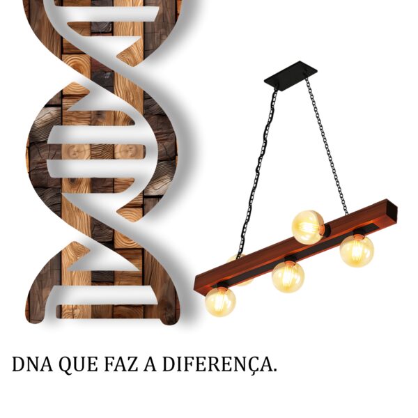 Pendente Ouro 5 Lâmpadas Rosca E27 de Madeira Maciça Rústica de Demolição - Imagem 5