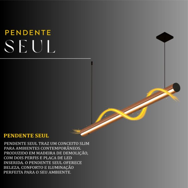 Pendente Led Seul 36w 4000lm Bivolt de Madeira Maciça Rústica de Demolição - Imagem 2