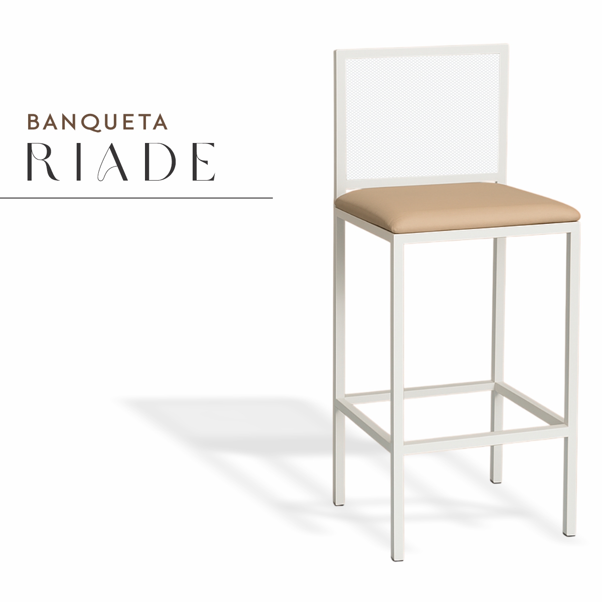 Banqueta Raide Branca com Corino de Aço com Pintura Eletrostática