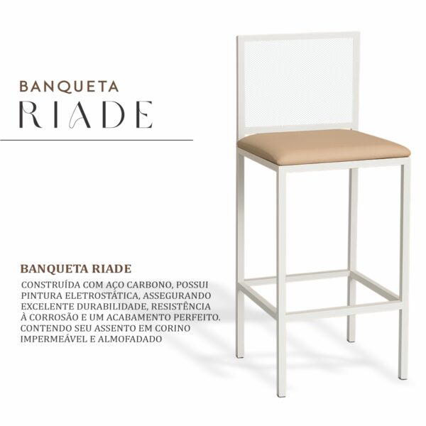 Banqueta Raide Branca com Corino de Aço com Pintura Eletrostática - Imagem 2