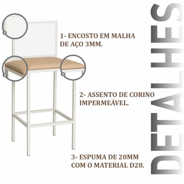 Banqueta Raide Branca com Corino de Aço com Pintura Eletrostática - Imagem 4