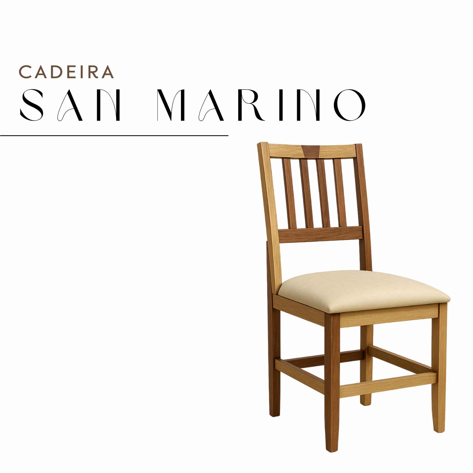 Cadeira San Marino de Madeira Maciça de Demolição Assento de Courvin Almofadado