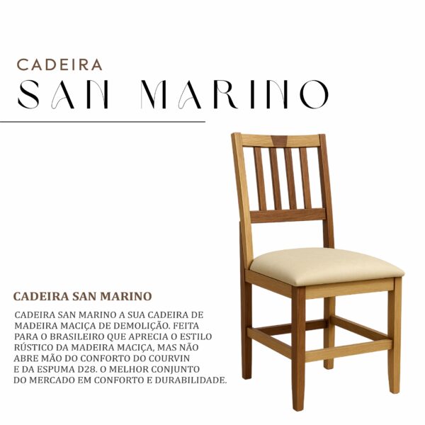 Cadeira San Marino de Madeira Maciça de Demolição Assento de Courvin Almofadado - Imagem 2