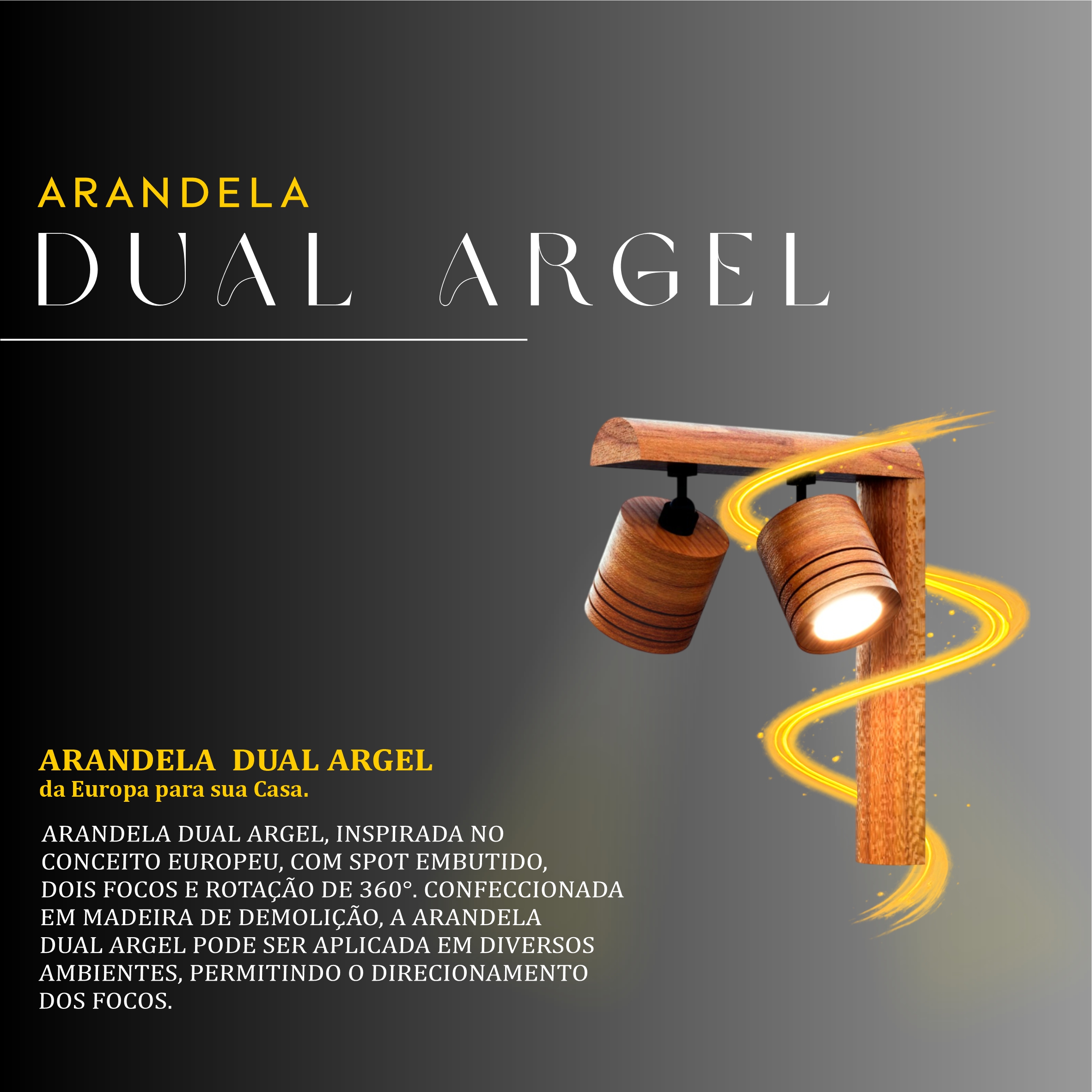Arandela Dual Argel com Spot 2x7W 700LM BIV 3000K Madeira Maciça Rústica de Demolição